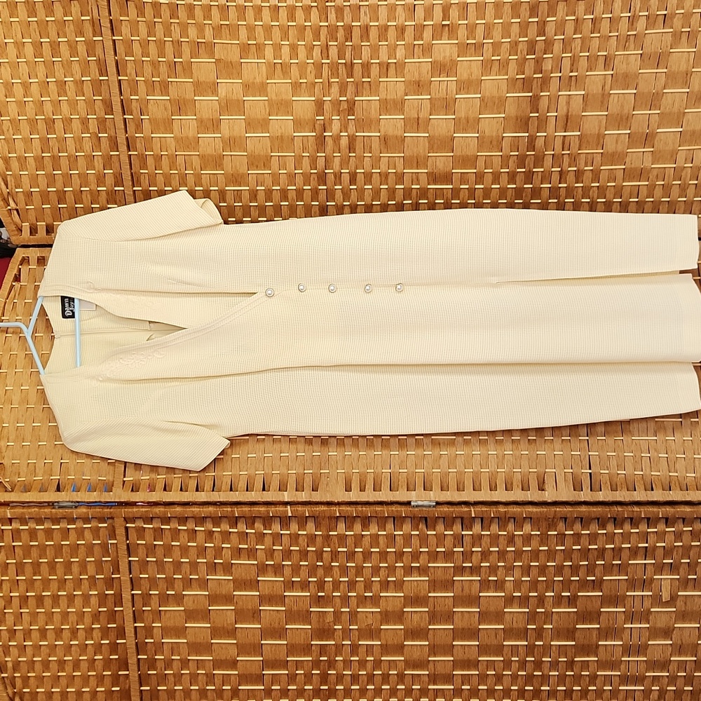 Dawn Joy, Vintage Button Midi Knee Length Off-White Shoulder Padding Sz 10P
